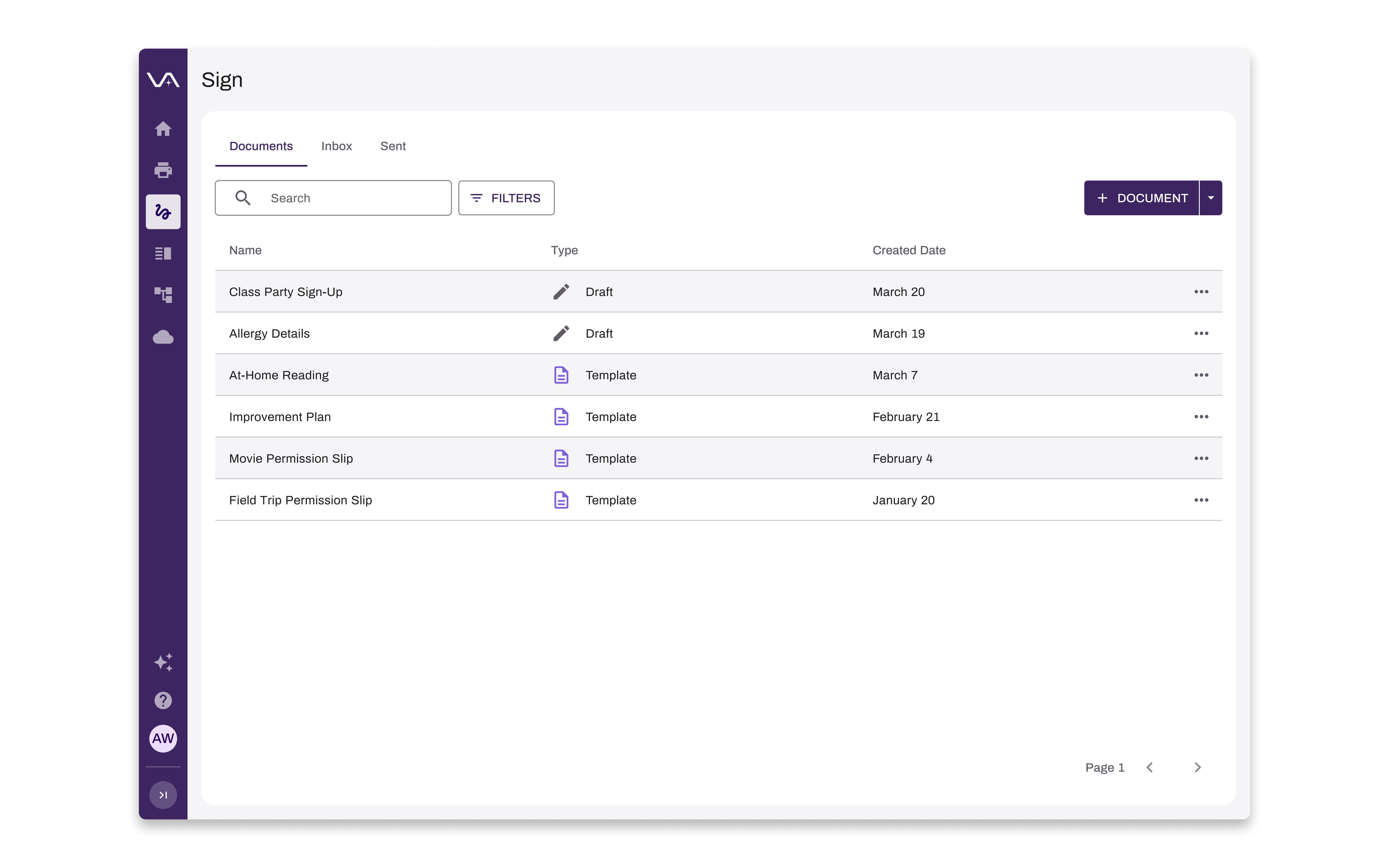 Vasion Automate landing page with the navigation drawer collapsed.