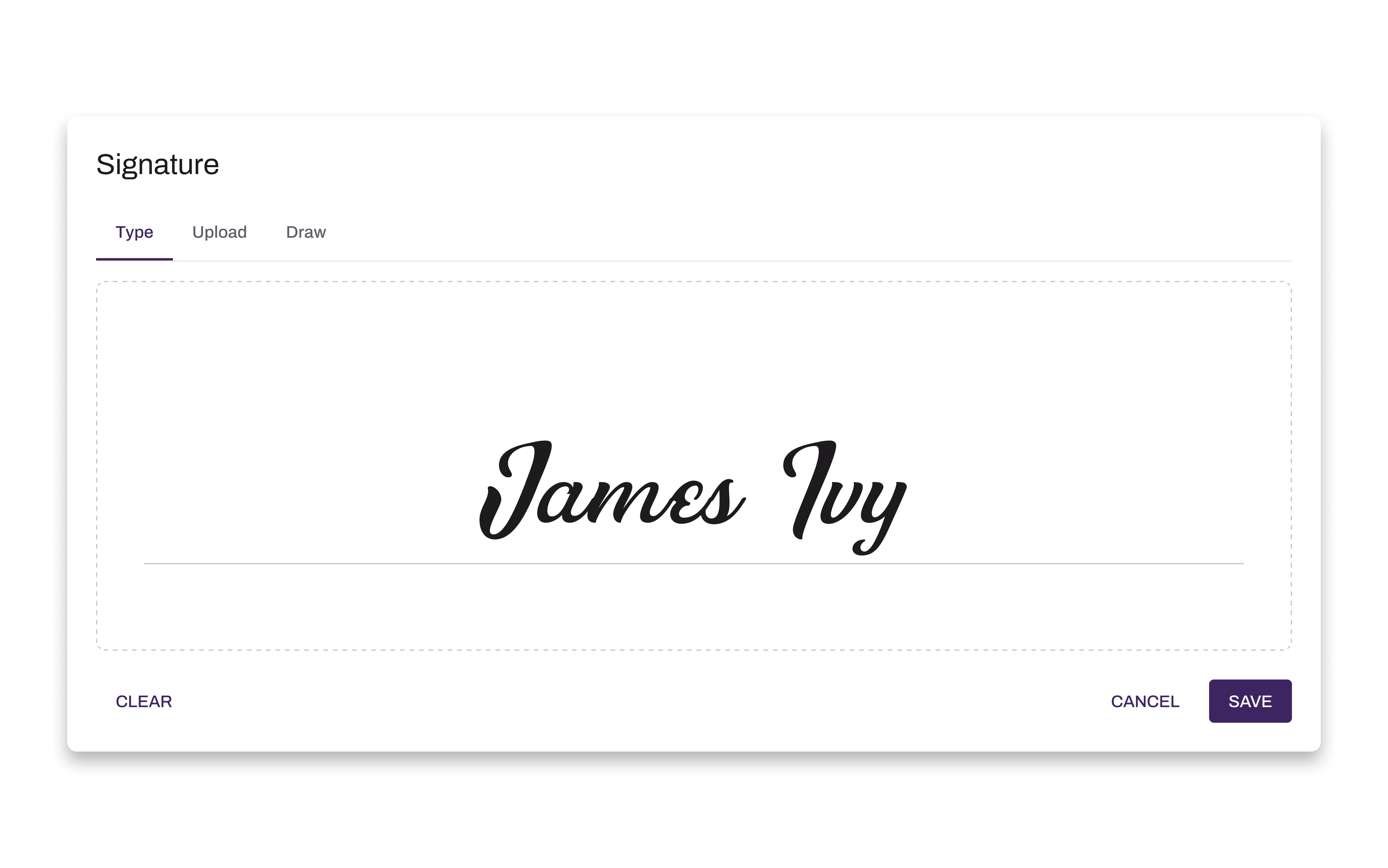 Users have the option to type, upload, or draw their signature.