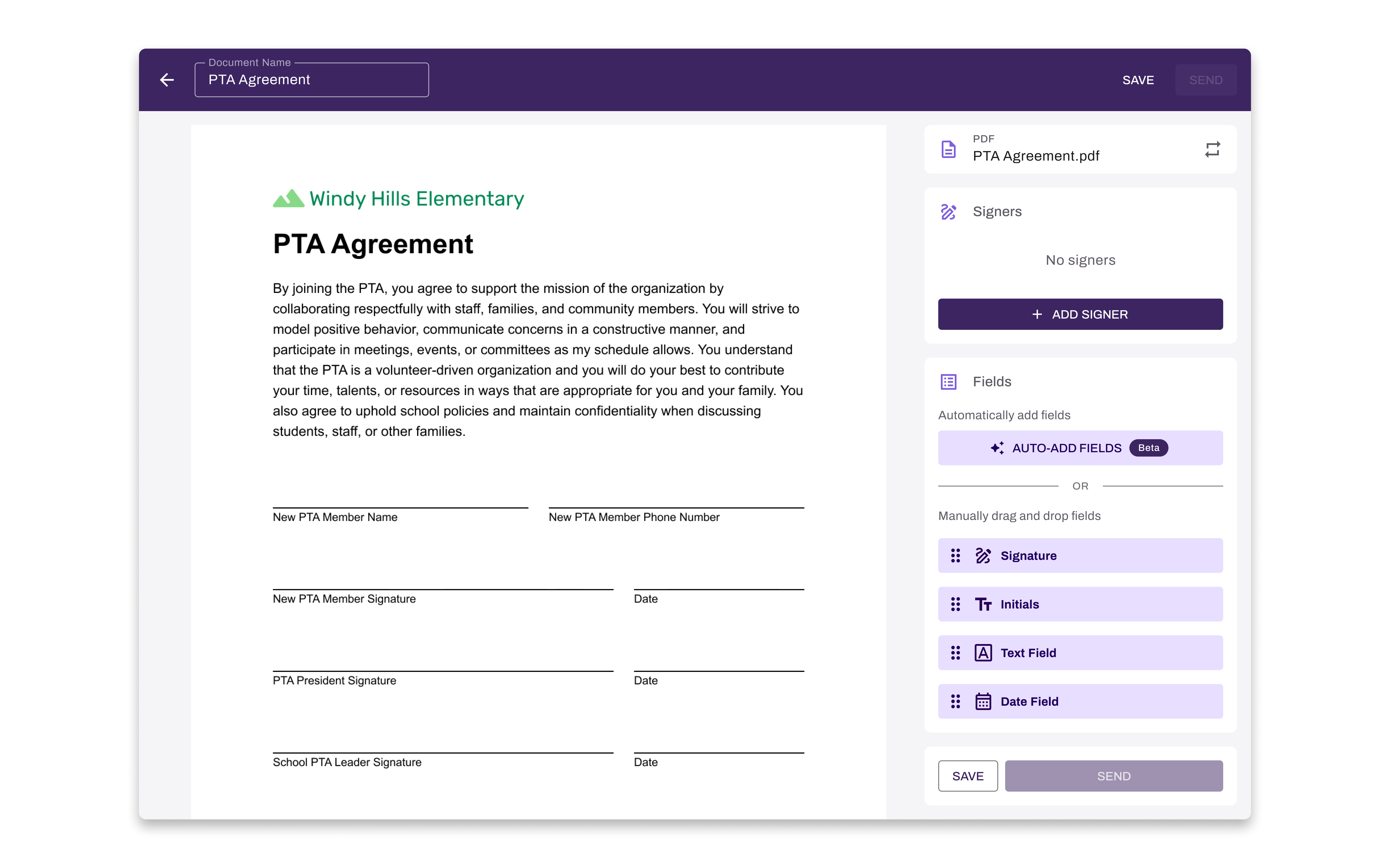 Redesigned Vasion Sign interface